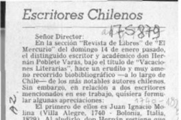 Escritores chilenos  [artículo] Jaime González Colville.