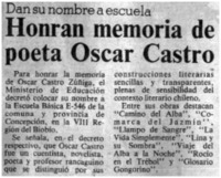 Honran memoria de poeta Oscar Castro