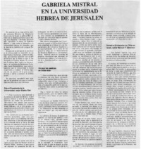 Gabriela Mistral en la Universidad Hebrea de Jerusalén