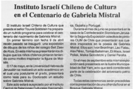 Instituto Israelí Chileno de Cultura en el Centenario de Gabriela Mistral