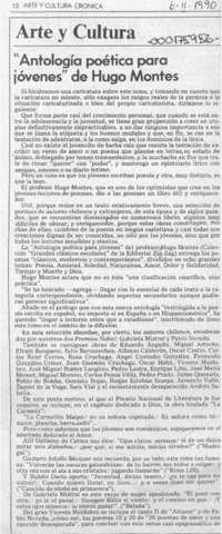 "Antología poética para jóvenes" de Hugo Montes  [artículo] Bernardo Soria.