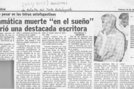 Dramática muerte "en el sueño" sufrió una destacada escritora  [artículo].