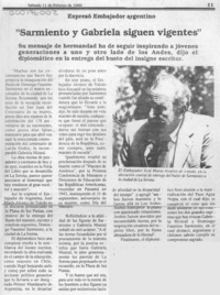 Expresó Embajador argentino "Sarmiento y Gabriela siguen vigentes"  [artículo].