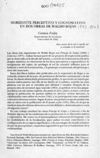 Horizonte perceptivo y cognoscitivo en dos obras de Waldo Rojas