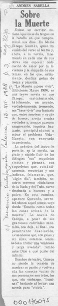 Sobre la muerte  [artículo] Andrés Sabella.