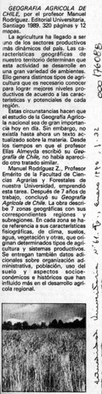 Geografía agrícola de Chile  [artículo].