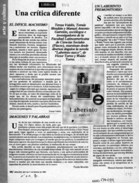 Una crítica diferente  [artículo] Manuel Antonio Garretón, Tomás Moulian [y] Teresa Valdés.
