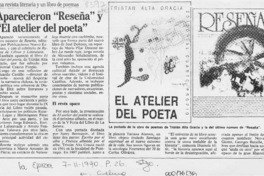 Aparecieron "Reseña" y "El atelier del poeta"  [artículo].