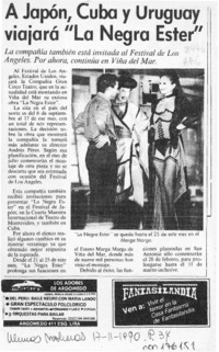 A Japón, Cuba y Uruguay viajará "La negra Ester"  [artículo].