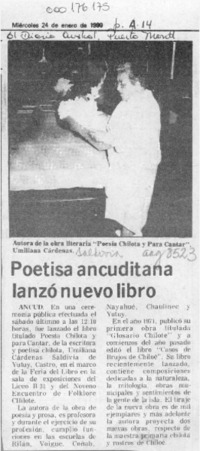 Poetisa ancuditana lanzó nuevo libro  [artículo].