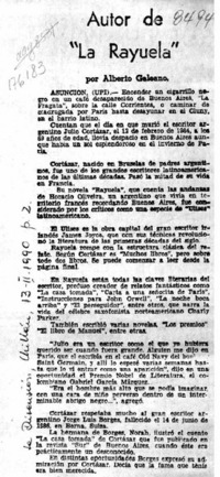 Autor de "La Rayuela"  [artículo] Alberto Galeano.