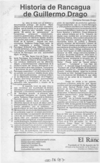 Historia de Rancagua, de Guillermo Drago  [artículo] Gonzalo Drago.
