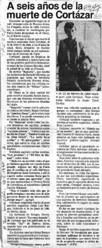 A seis años de la muerte de Cortázar  [artículo].
