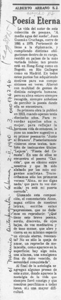 Poesía eterna  [artículo] Alberto Arraño.