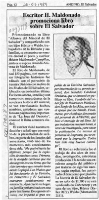 Escritor H. Maldonado promociona libro sobre El Salvador  [artículo].