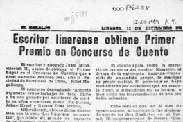 Escritor linarense obtiene Primer Premio en Concurso de Cuento  [artículo].