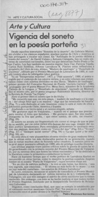 Vigencia del soneto en la poesía porteña  [artículo] Pedro Mardones Barrientos.