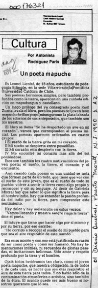 Un poeta mapuche  [artículo] Antonieta Rodríguez París.