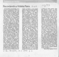 Recordando a Violeta Parra  [artículo] Héctor Edo. Espinoza Viveros.