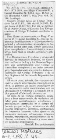 15 años de Código Tributario 1975-1989  [artículo] Osvaldo Torres-Ahumada.