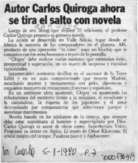 Autor Carlos Quiroga ahora se tira el salto con novela  [artículo].