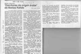 "Escritores de origen arabe" de Matías Rafide  [artículo] Lautaro Yankas.