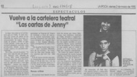 Vuelve a la cartelera teatral "Las cartas de Jenny"