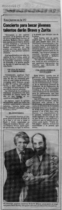 Concierto para becar jóvenes talentos darán Bravo y Zurita
