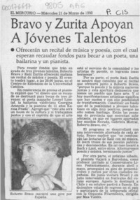 Bravo y Zurita apoyan a jóvenes talentos  [artículo].