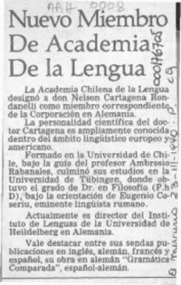 Nuevo miembro de Academia de la Lengua  [artículo].