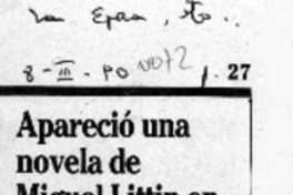 Apareció una novela de Miguel Littin en España  [artículo].