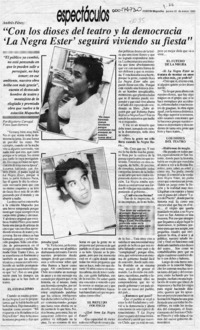 "Con los dioses del teatro y la democracia 'La Negra Ester' seguirá viviendo su fiesta"  [artículo] Rigoberto Carvajal.