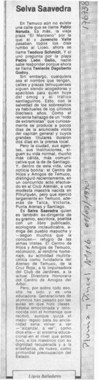 Selva Saavedra  [artículo] Ligeia Balladares.