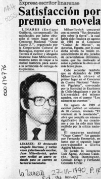 Satisfacción por premio en novela