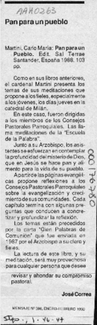 Pan para un pueblo  [artículo] José Correa.