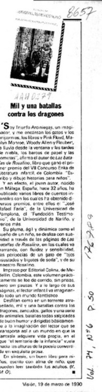 Mil y una batallas contra los dragones  [artículo] V. M. O.