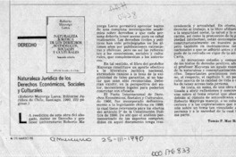 Naturaleza jurídica de los derechos económicos, sociales y culturales  [artículo] Tomás P. Mac Hale.