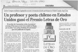 Un Profesor y poeta chileno en Estados Unidos ganó el Premio Letras de Oro  [artículo].