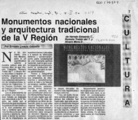 Monumentos nacionales y arquitectura tradicional de la V región  [artículo] Ernesto Livacic Gazzano.
