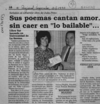 Sus poemas cantan amor, sin caer en "lo bailable" --  [artículo].