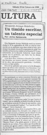 Un tímido escritor, un talento especial  [artículo] Javier Balmaceda.