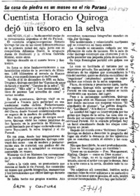 Cuentista Horacio Quiroga dejó un tesoro en la selva  [artículo].