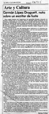 Germán López Droguett, nota sobre un escritor de fuste  [artículo] Myriam Phillips.