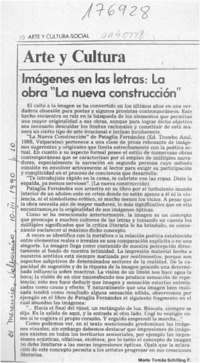 Imágenes en las letras, la obra "La nueva construcción"  [artículo]Mario Tomás Schilling F.