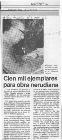 Cien mil ejemplares para obra nerudiana  [artículo].