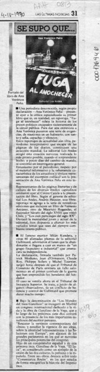 Se supo que --  [artículo].