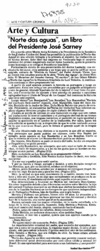 "Norte das aguas", un libro del Presidente Sarney  [artículo] Isabel Barrientos Díaz.