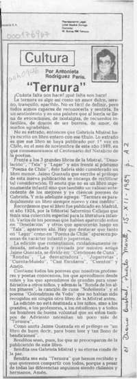 "Ternura"  [artículo] Antonieta Rodríguez París.