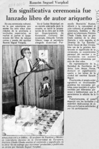 En significativa ceremonia fue lanzado libro de autor ariqueño  [artículo].