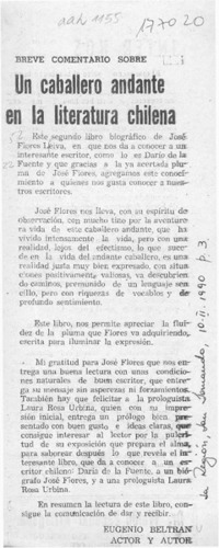 Un caballero andante en la literatura chilena  [artículo] Eugenio Beltrán.